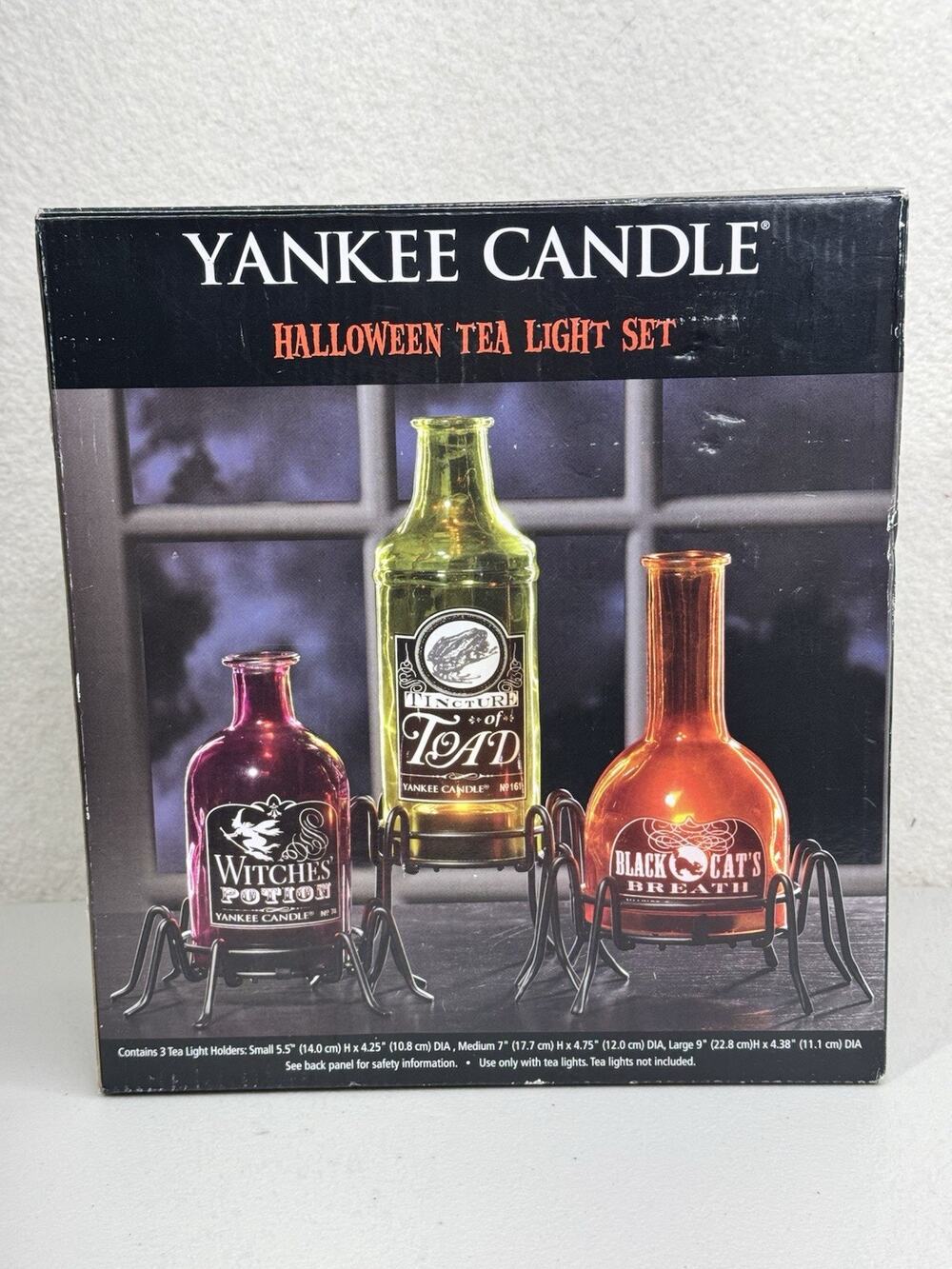 Yankee Candle Tea Light Set Black Metal Spider Legs Toad Witch Black Cat Potions